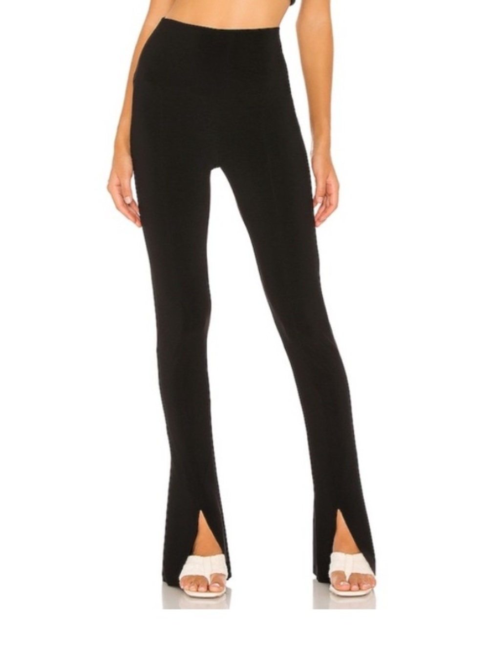 Norma Kamali Black High-Waist Split-Hem Flare Legging